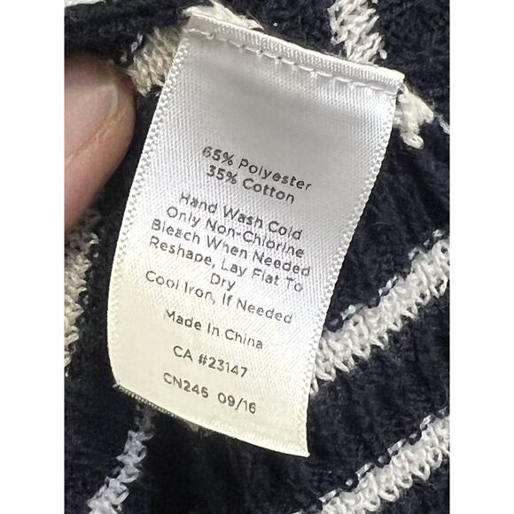 Talbots Poncho Cape Sweater Womens Large Cruise Lace Up Striped Navy White - Picture 7 of 7